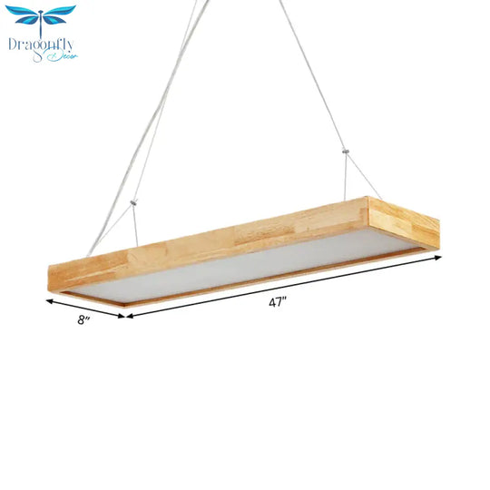 Rectangle Chandelier Lighting Nordic Wood Led Beige Pendant Light Fixture 23.5’/35.5’/47’ Wide