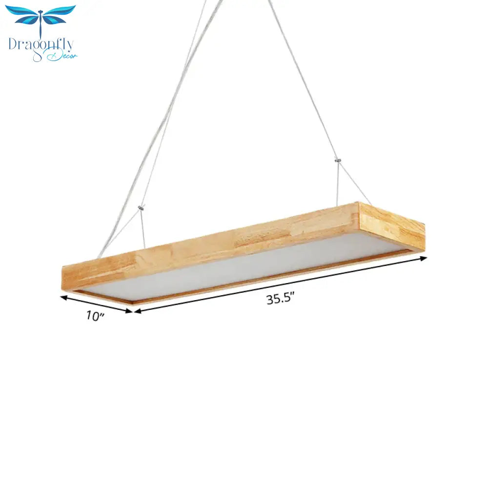 Rectangle Chandelier Lighting Nordic Wood Led Beige Pendant Light Fixture 23.5’/35.5’/47’ Wide