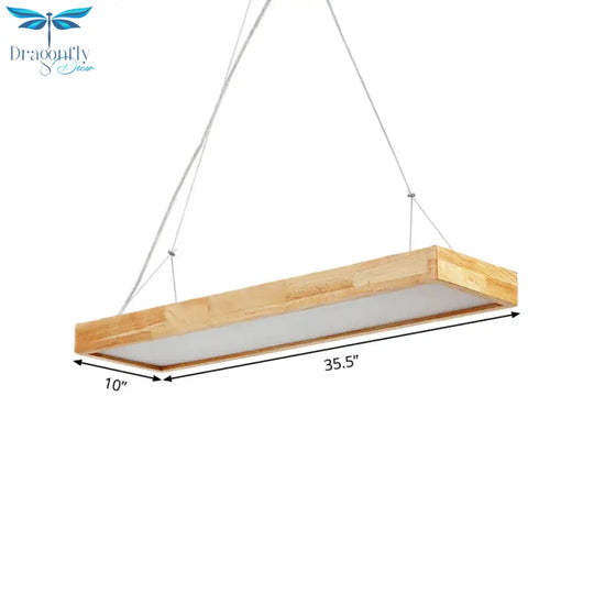 Rectangle Chandelier Lighting Nordic Wood Led Beige Pendant Light Fixture 23.5’/35.5’/47’ Wide