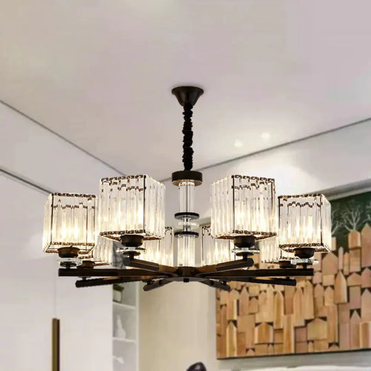 Rectangle - Cut Crystal Sputnik Chandelier Modernism 3/6/8 Lights Black Ceiling Light Fixture 8 /