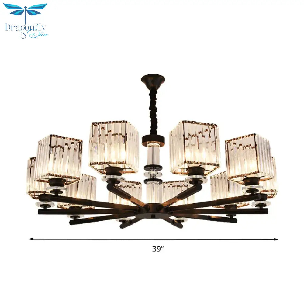 Rectangle - Cut Crystal Sputnik Chandelier Modernism 3/6/8 Lights Black Ceiling Light Fixture