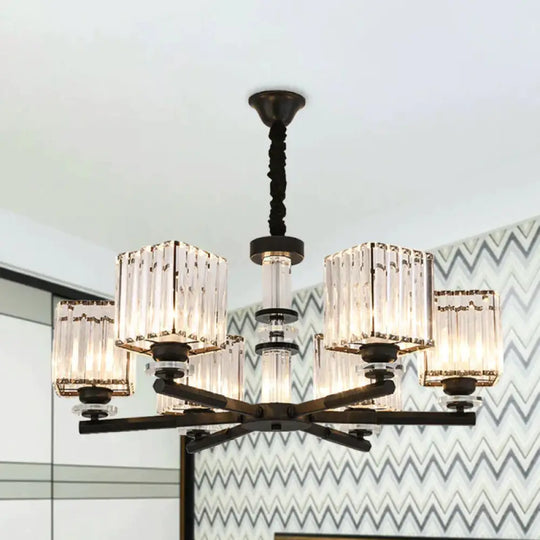 Rectangle - Cut Crystal Sputnik Chandelier Modernism 3/6/8 Lights Black Ceiling Light Fixture 6 /