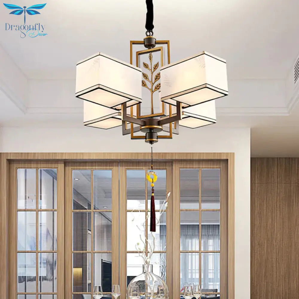 Rectangle Fabric Ceiling Chandelier Classic 6/8/12 Lights Living Room Pendant Lamp In Black With