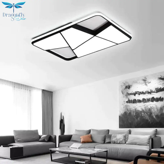 Rectangle Modern Led Ceiling Lights For Living Room Bedroom Study White Or Black Square Lamp With Rc
