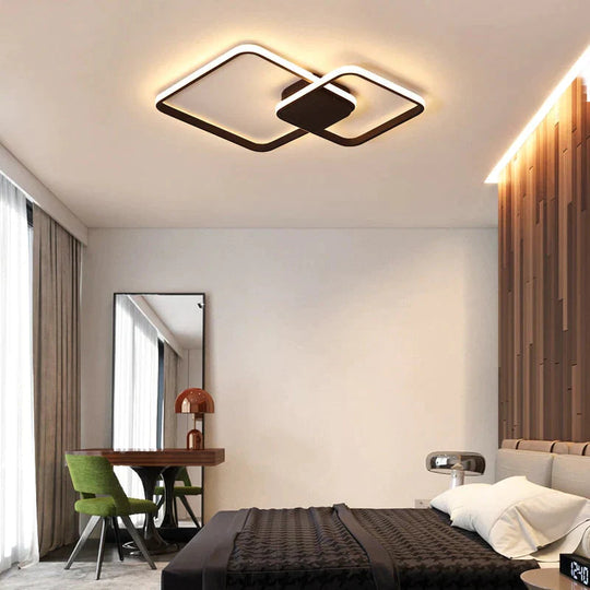 Rectangle Modern Led Ceiling Lights For Living Room Bedroom Study White/Brown Color Square Lamp