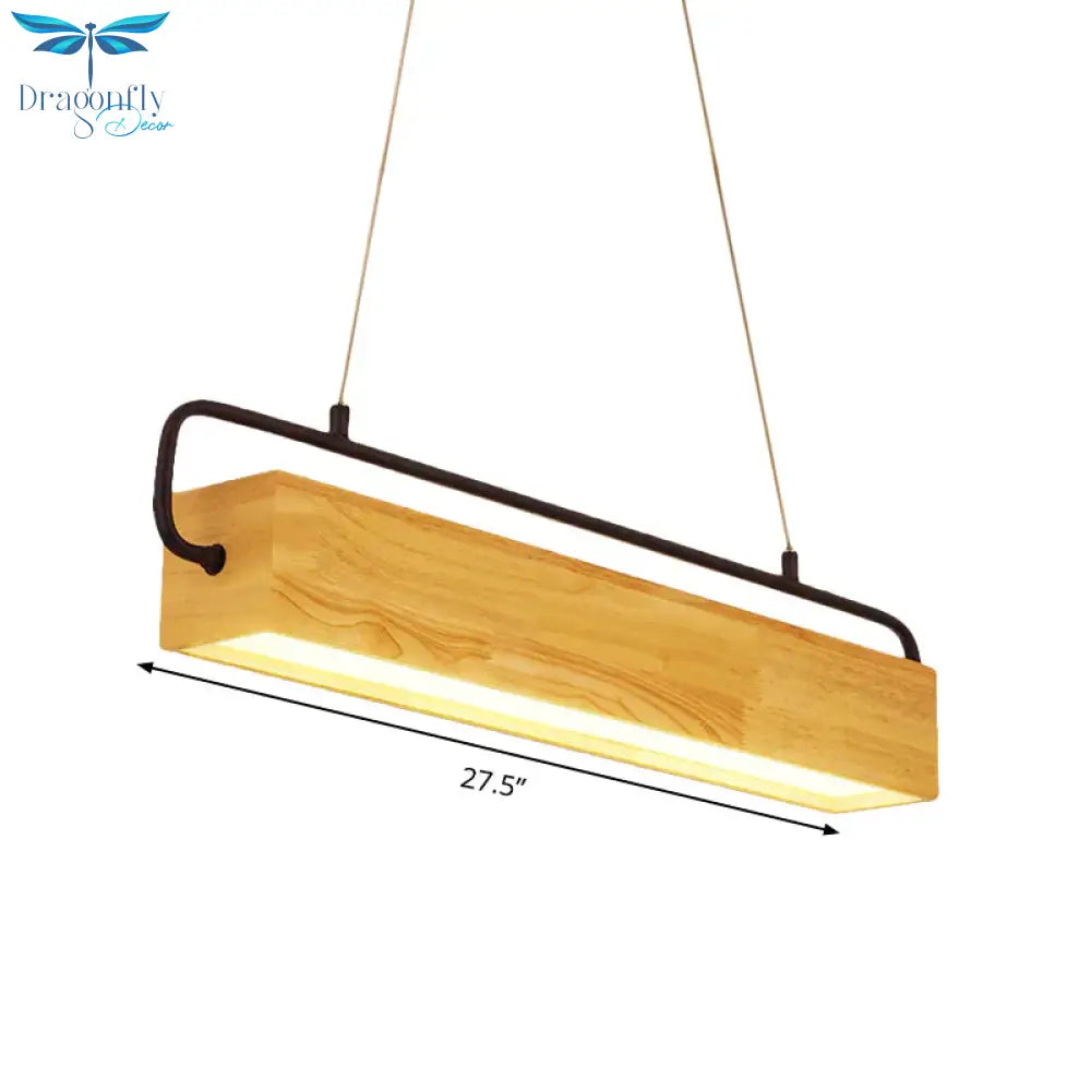 Rectangle Wood Hanging Chandelier Modern Beige Led Pendant Light Warm For Dining Room