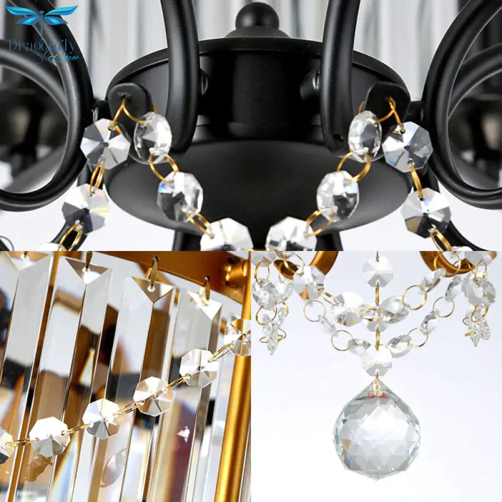Rectangular - Cut Crystal Lantern Chandelier Light Postmodern 8 Lights Gold/Black Hanging For
