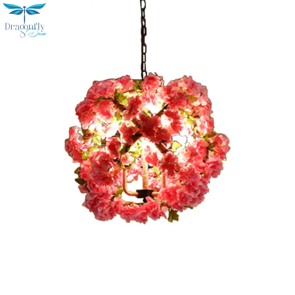 Red/Green 3 - Head Ceiling Chandelier Industrial Rope Orb Cage Hanging Pendant Light With Fake