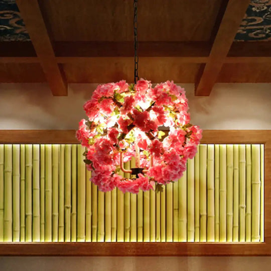 Red/Green 3 - Head Ceiling Chandelier Industrial Rope Orb Cage Hanging Pendant Light With Fake