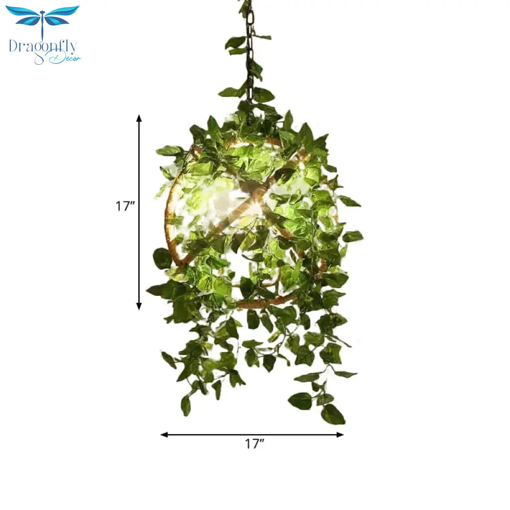 Red/Green 3 - Head Ceiling Chandelier Industrial Rope Orb Cage Hanging Pendant Light With Fake