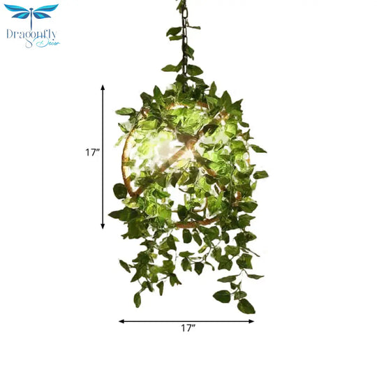 Red/Green 3 - Head Ceiling Chandelier Industrial Rope Orb Cage Hanging Pendant Light With Fake