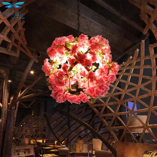 Red/Green 3 - Head Ceiling Chandelier Industrial Rope Orb Cage Hanging Pendant Light With Fake