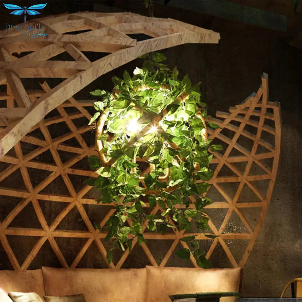 Red/Green 3 - Head Ceiling Chandelier Industrial Rope Orb Cage Hanging Pendant Light With Fake