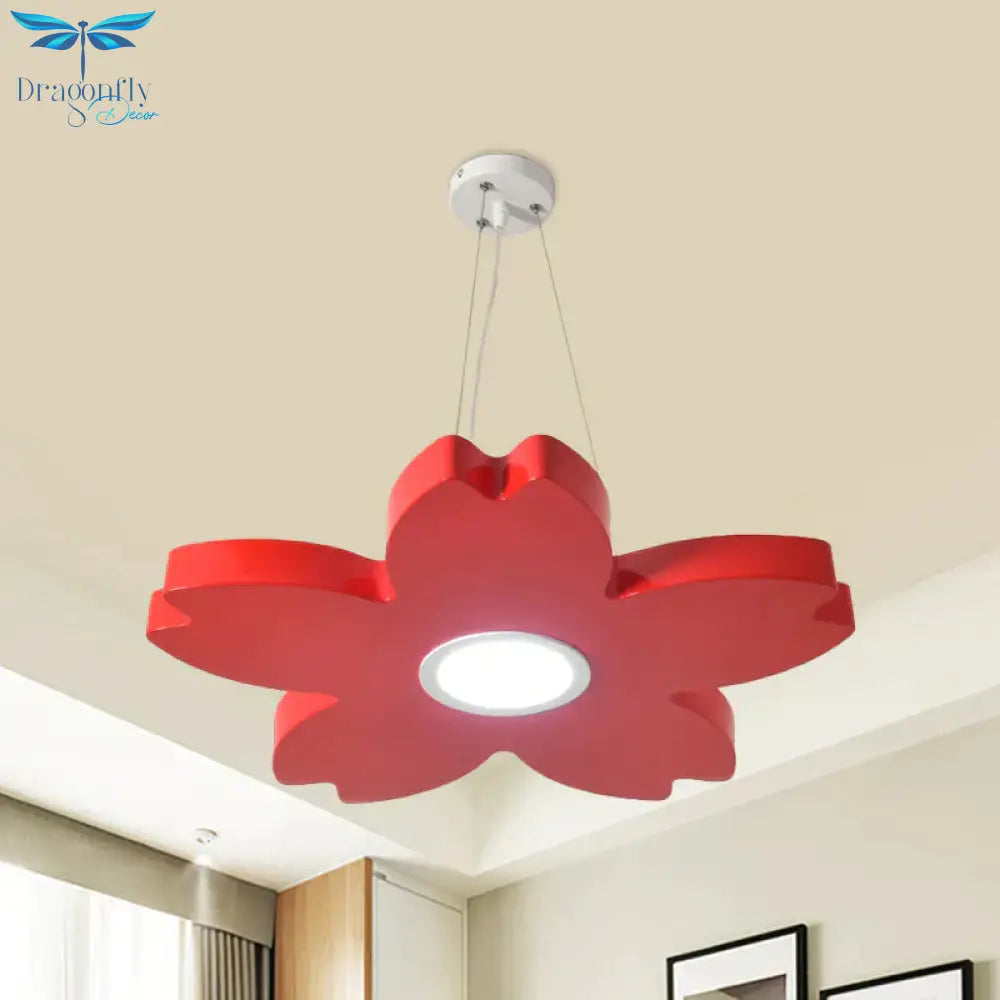 Red/Yellow/Blue Flower Chandelier Lamp Contemporary Led Metallic Ceiling Hang Fixture For Playing