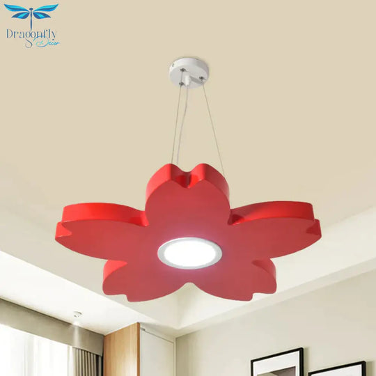 Red/Yellow/Blue Flower Chandelier Lamp Contemporary Led Metallic Ceiling Hang Fixture For Playing