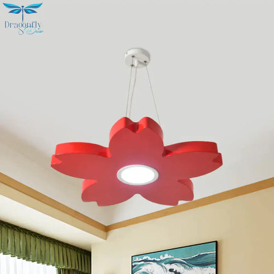 Red/Yellow/Blue Flower Chandelier Lamp Contemporary Led Metallic Ceiling Hang Fixture For Playing