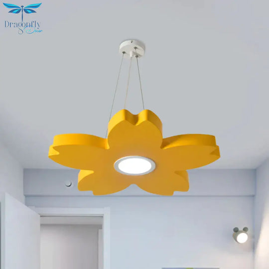 Red/Yellow/Blue Flower Chandelier Lamp Contemporary Led Metallic Ceiling Hang Fixture For Playing