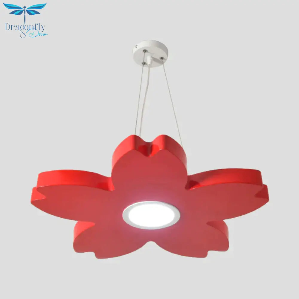 Red/Yellow/Blue Flower Chandelier Lamp Contemporary Led Metallic Ceiling Hang Fixture For Playing
