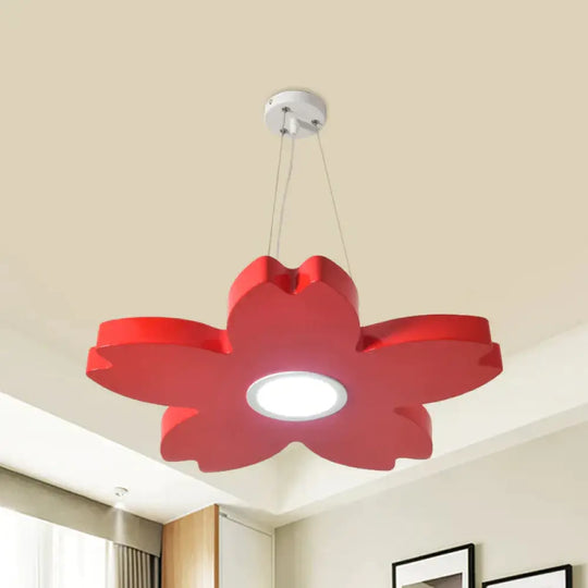 Red/Yellow/Blue Flower Chandelier Lamp Contemporary Led Metallic Ceiling Hang Fixture For Playing