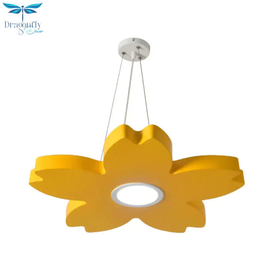 Red/Yellow/Blue Flower Chandelier Lamp Contemporary Led Metallic Ceiling Hang Fixture For Playing