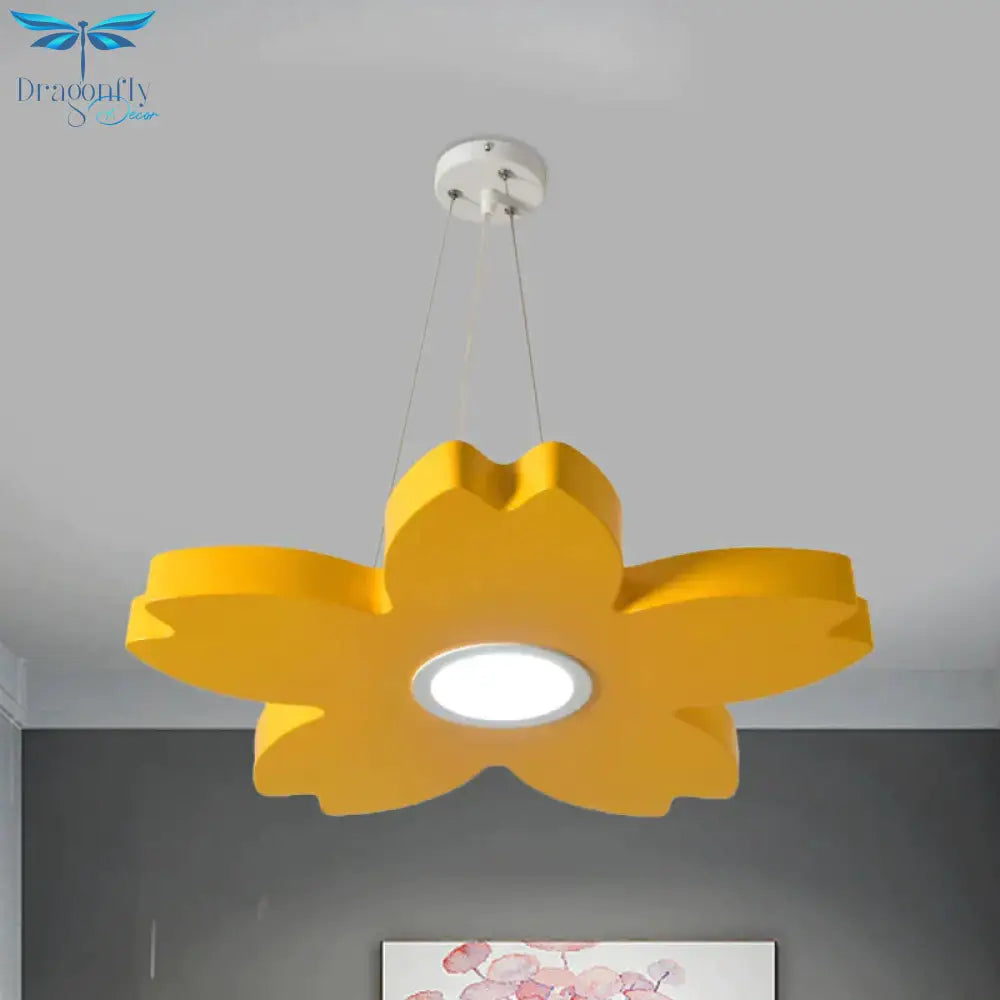 Red/Yellow/Blue Flower Chandelier Lamp Contemporary Led Metallic Ceiling Hang Fixture For Playing
