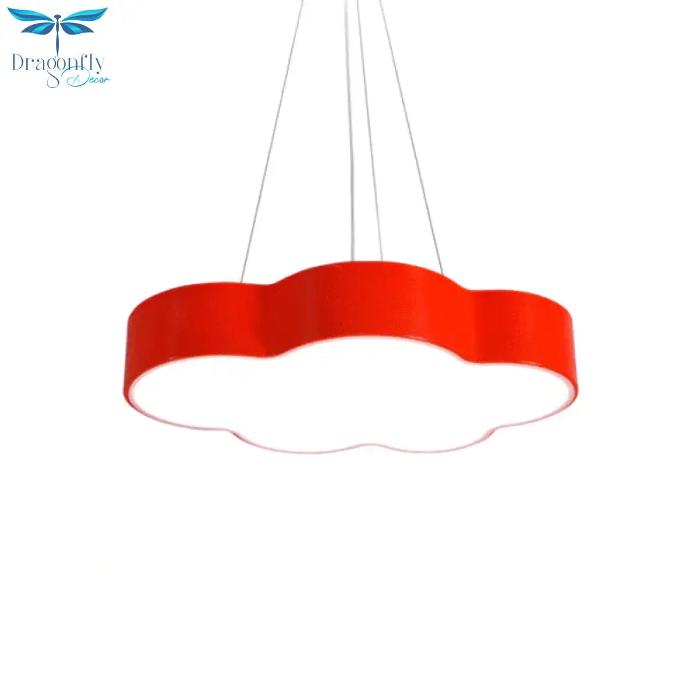Red/Yellow Cloud Hanging Ceiling Light Macaroon Led Acrylic Pendant Chandelier With Round Canopy