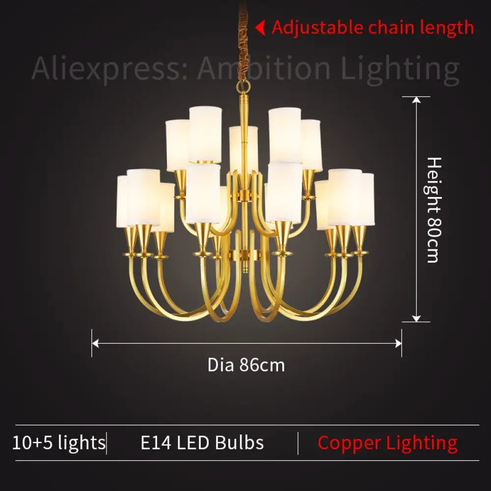 Refined Copper Elegance: Classic American Country - Style Chandelier For Living Spaces 15 Heads /