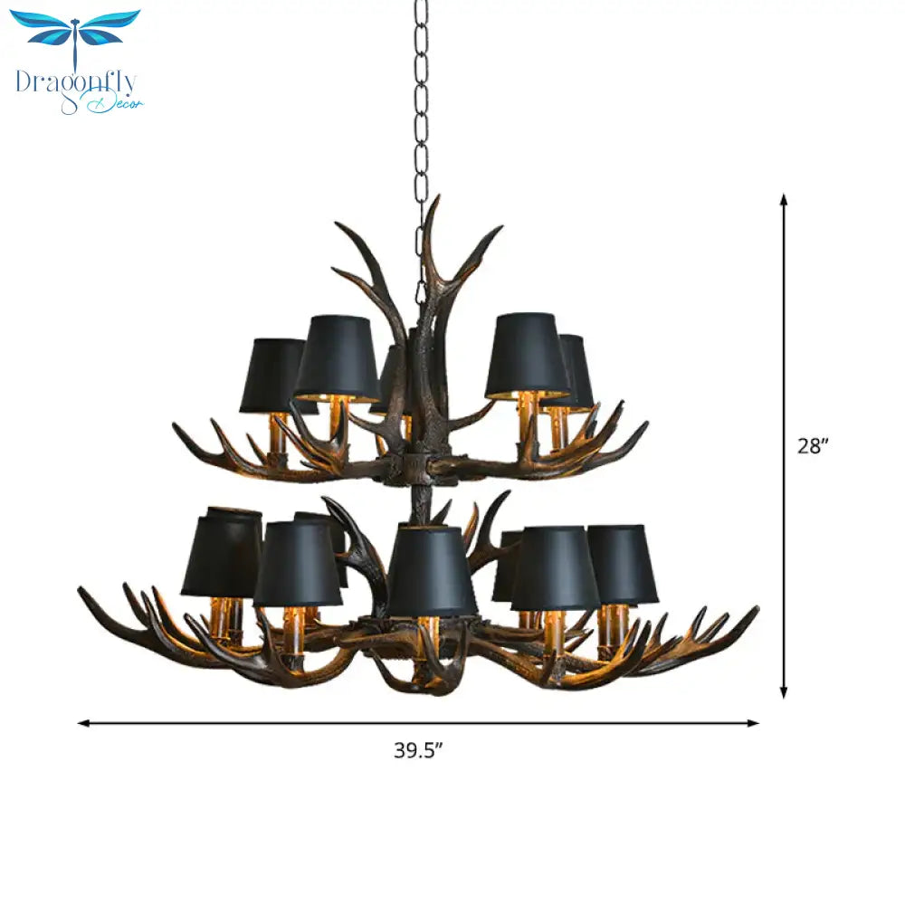 Resin Black Hanging Chandelier Tapered 4/6/8 Bulbs Traditional Pendant Light Fixture For Restaurant