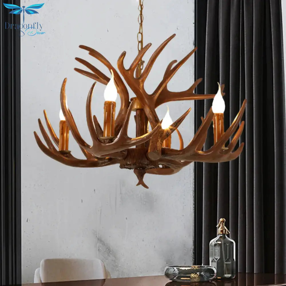Resin Brown Ceiling Chandelier Branch 4/6/8 Lights Rustic Hanging Pendant Lamp For Restaurant