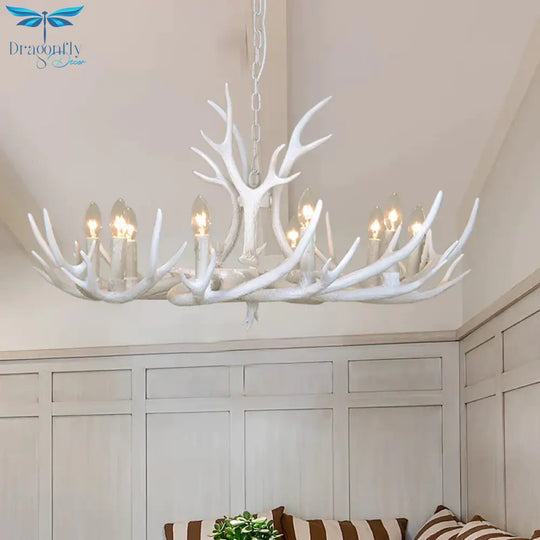 Resin Candelabra Chandelier Lamp Farmhouse 4/6/8 - Head Living Room Pendant Ceiling Light In White