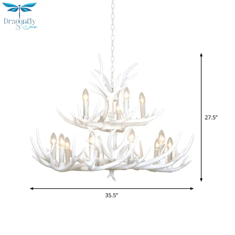 Resin Candelabra Chandelier Lamp Farmhouse 4/6/8 - Head Living Room Pendant Ceiling Light In White