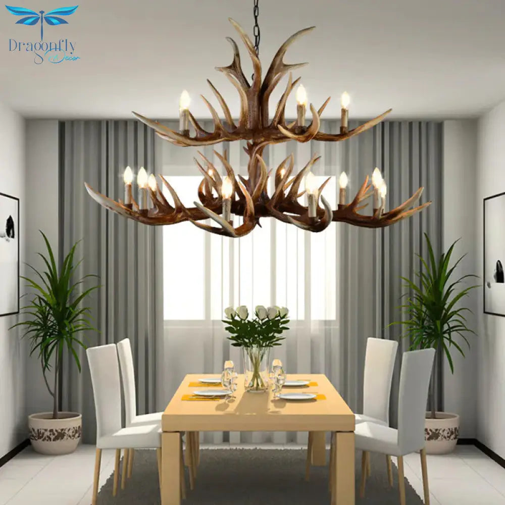 Resin Candelabra Chandelier Lamp Farmhouse 6/10/15 - Head Bedroom Pendant Ceiling Light In Brown