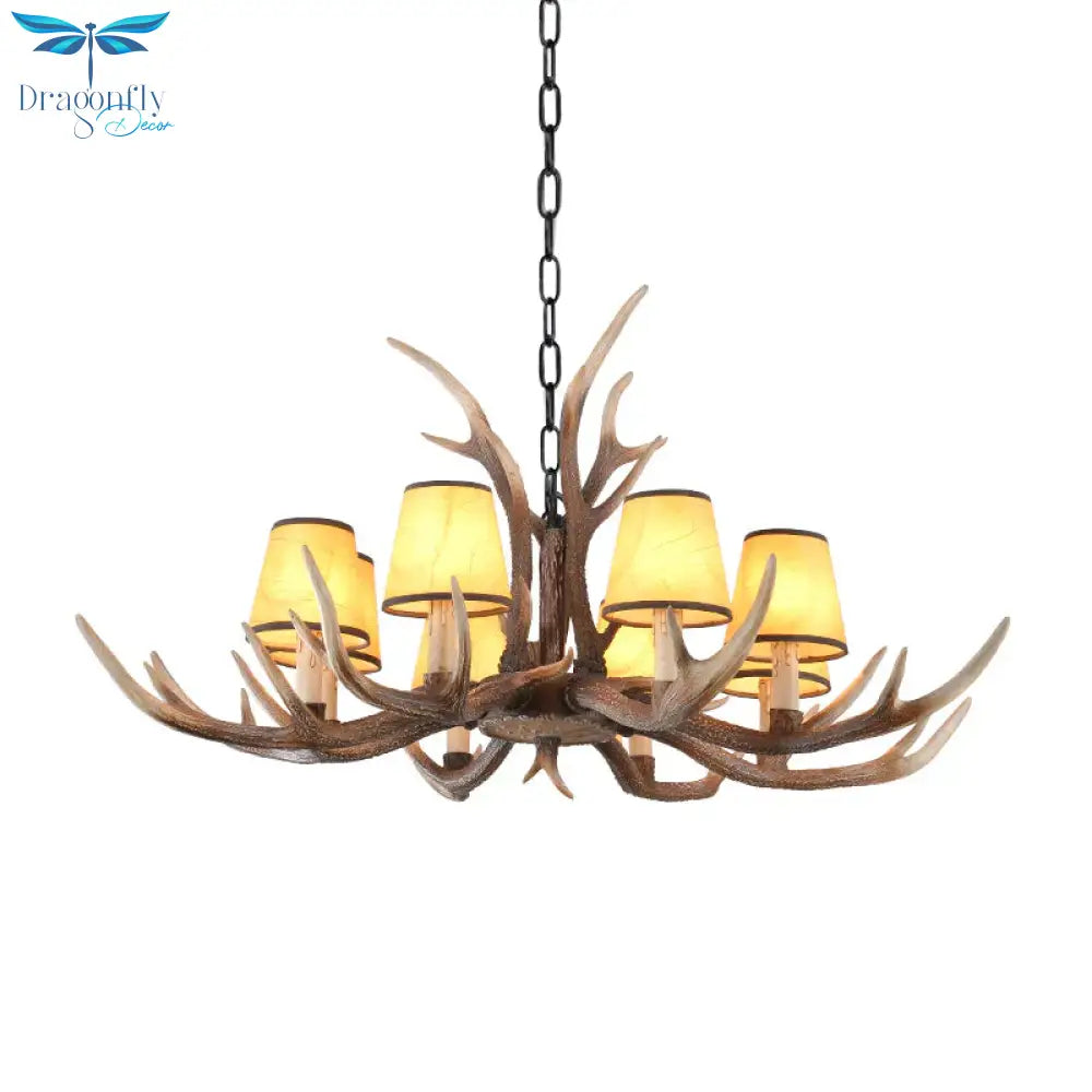 Resin Conical Chandelier Lamp Rustic 6/8/10 - Head Bedroom Pendant Ceiling Light With Antler In