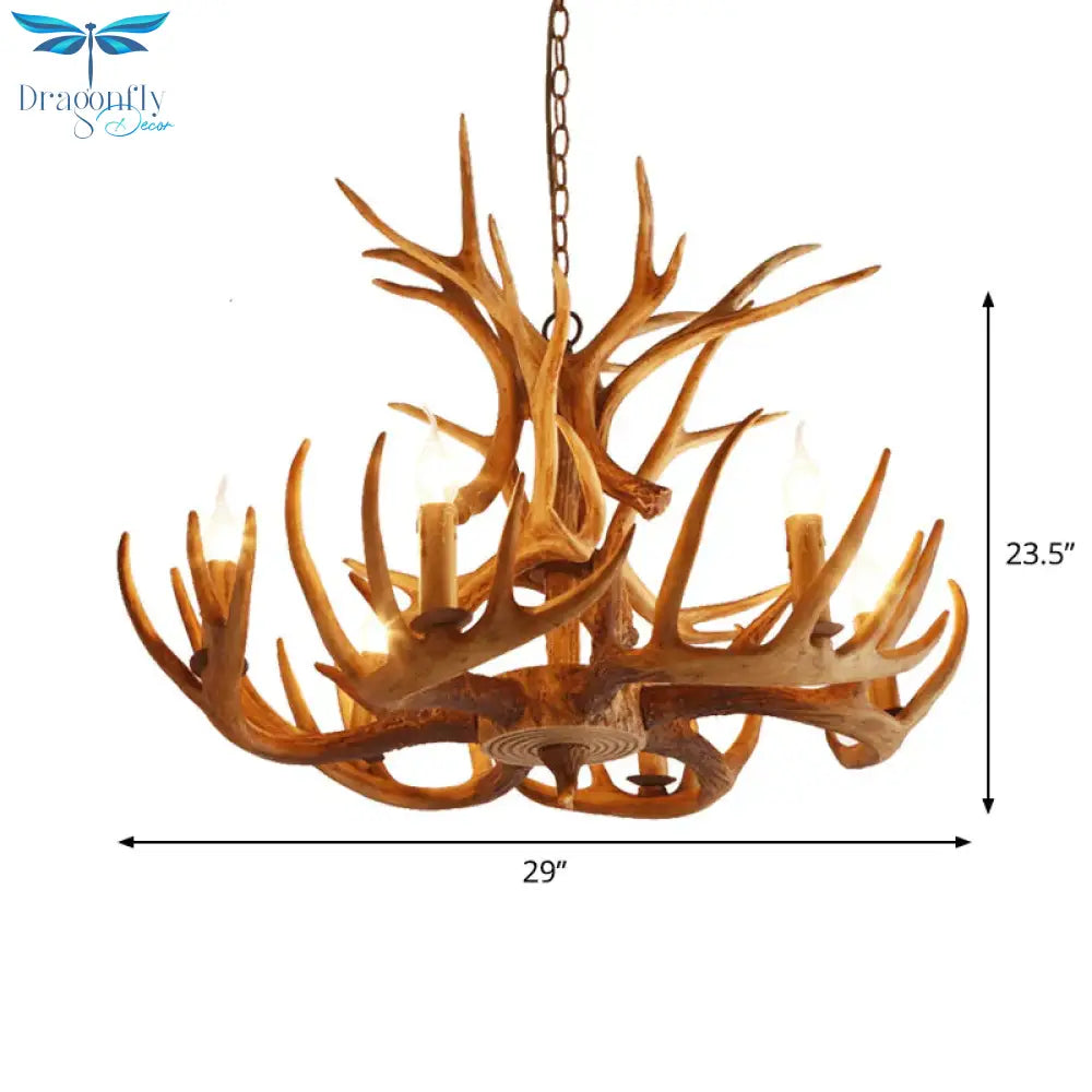 Resin Faux Antler Ceiling Chandelier Countryside 4/6/8 Heads Kitchen Hanging Lamp In Brown