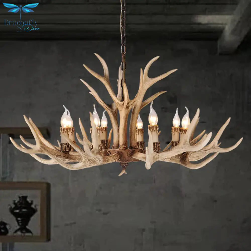 Resin Light Brown Hanging Chandelier Deer Antler 8/12/24 Bulbs Traditional Pendant Fixture For