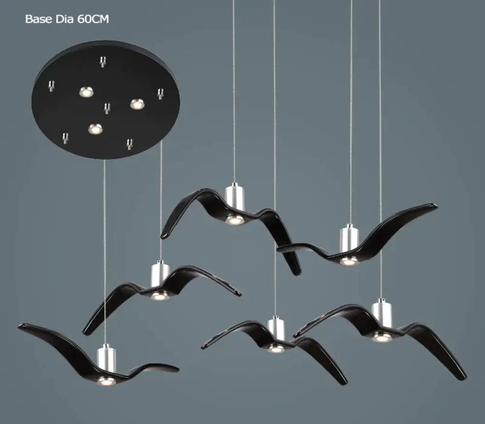 Resin Night Birds Silhouette Sky Freedom Seagull Pendant Light 6 Lights Black