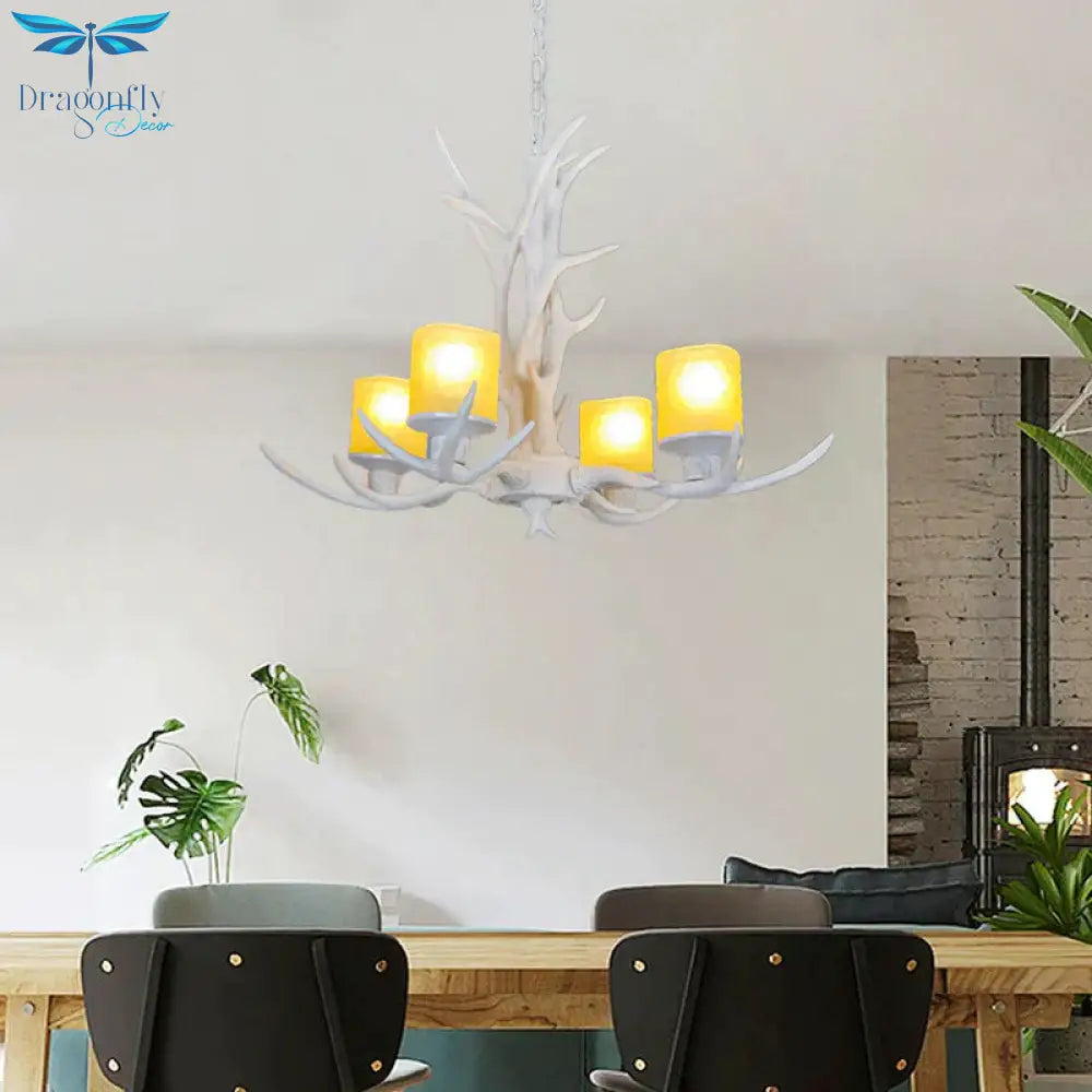 Resin Starburst Chandelier Lamp Cottage 4/6/8 Bulbs Bedroom Hanging Light Kit In White