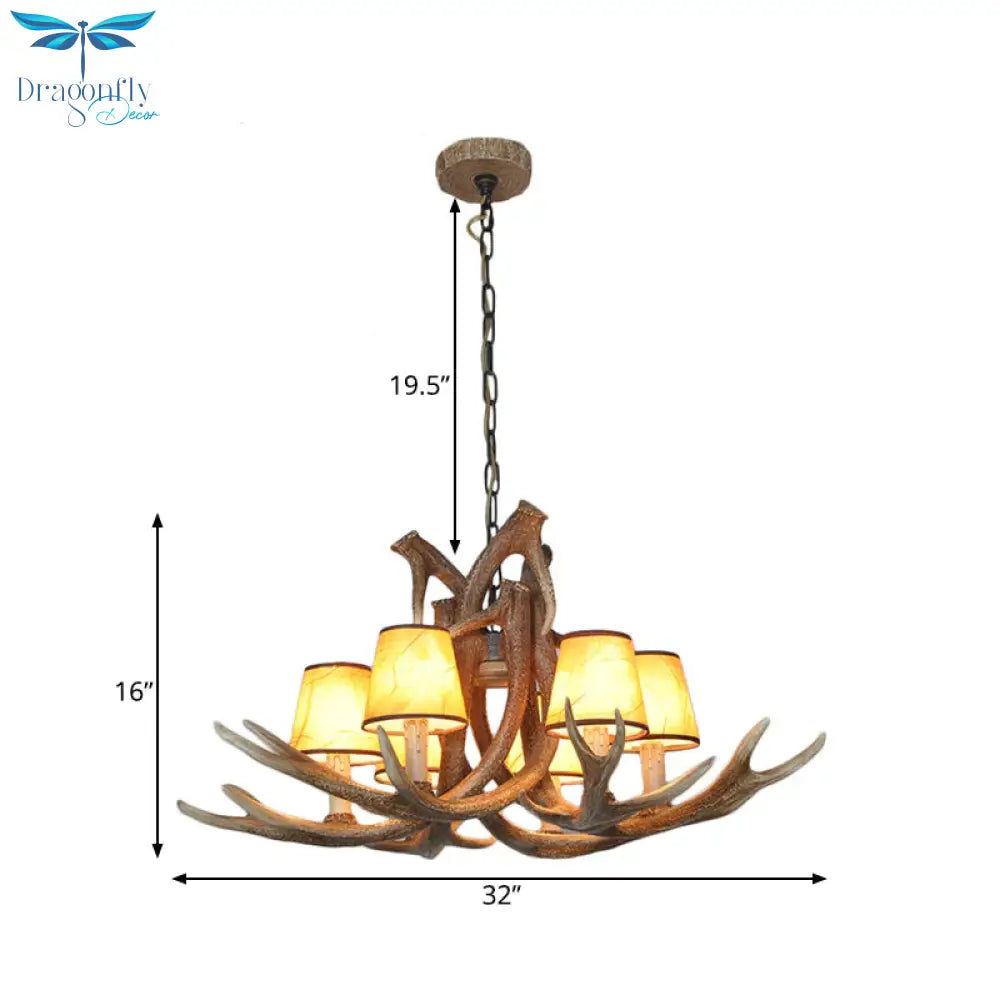 Resin White/Brown And Yellow Chandelier Lighting Antler 6 Lights Traditional Pendant Lamp For