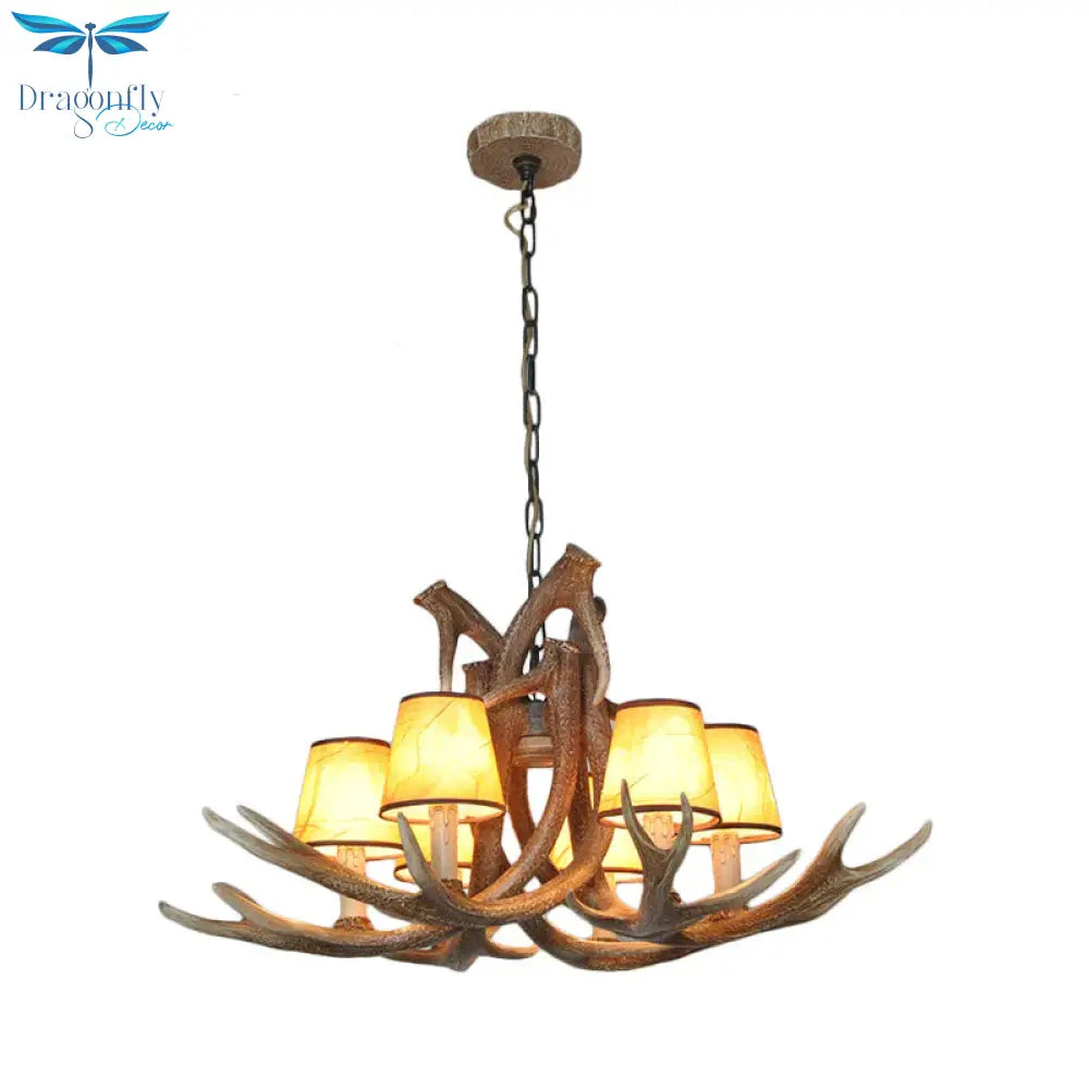 Resin White/Brown And Yellow Chandelier Lighting Antler 6 Lights Traditional Pendant Lamp For
