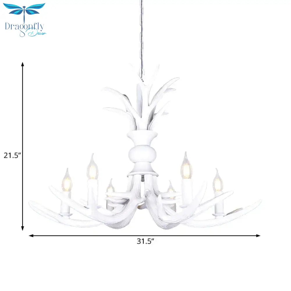 Resin White Hanging Chandelier Candle Shape 6/8 Bulbs Rustic Pendant Light Fixture For Restaurant