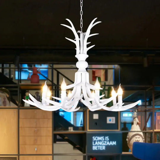 Resin White Hanging Chandelier Candle Shape 6/8 Bulbs Rustic Pendant Light Fixture For Restaurant 8