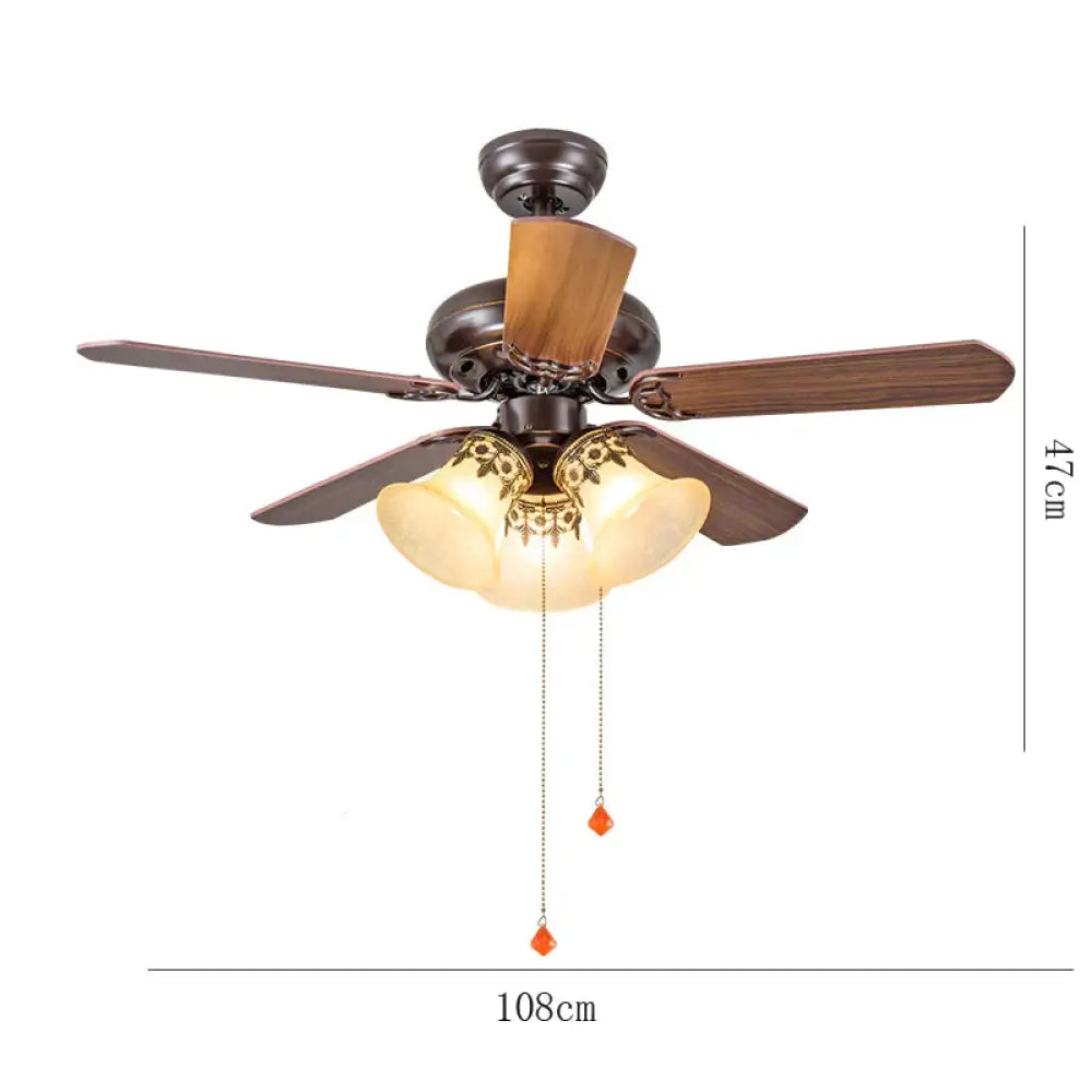 Restaurant Living Room Household Fan Lamp European Retro Bedroom With Chandelier Coffee Color / A