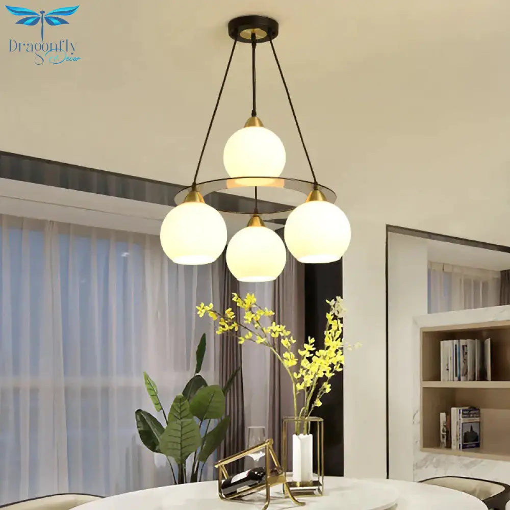 Restaurant Simple And Creative Chandelier Led Lamp Four Head Round Dining Room Living Bar Pendant