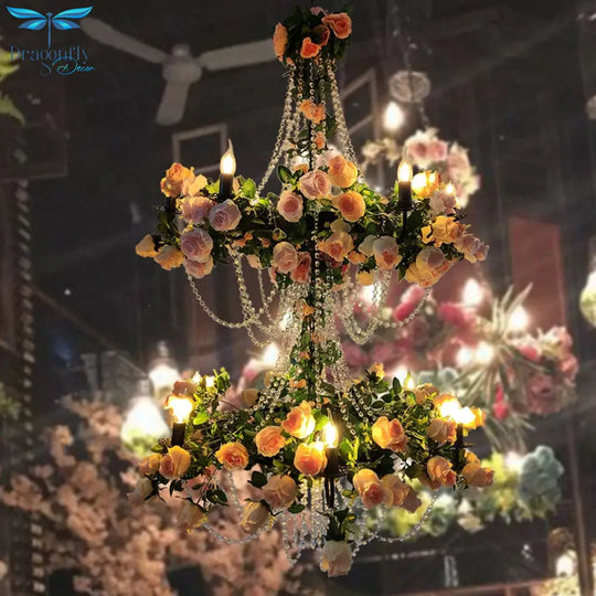 Restaurant Simulation High - End Flower Crystal Chain Pendant Light Net Red Music Wine Market Hall
