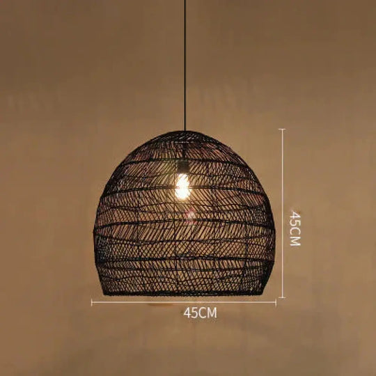 Restaurant Tatami Bedroom Study Lamp Garden B&B Led Living Room Rattan Chandelier Black / Dia45Cm