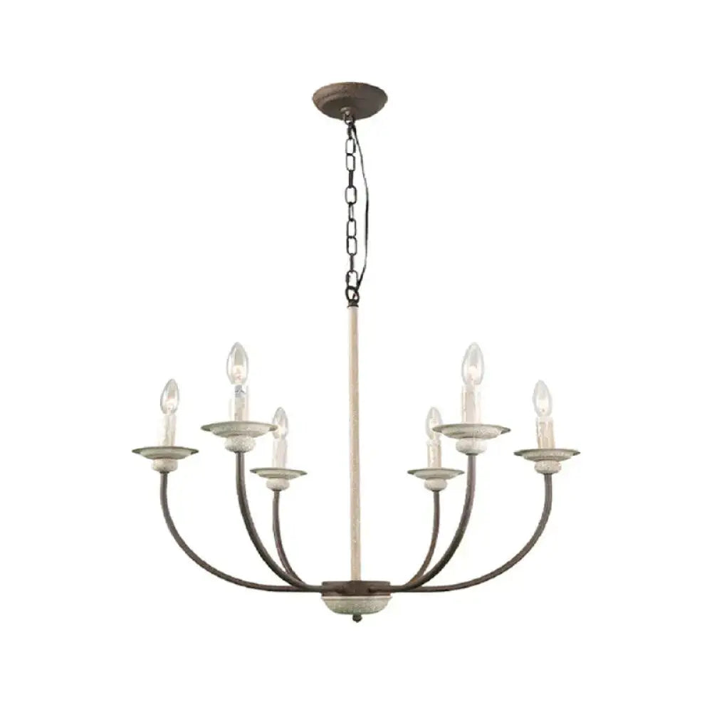 Retro 6 Heads Chandelier Lamp Rust Branch Ceiling Pendant Light With Metal Shade For Living Room