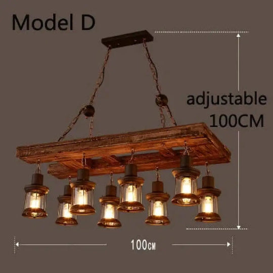 Retro Bar Industrial Wind Chandelier Loft Solid Wood Personality Restaurant Coffee Shop Model D