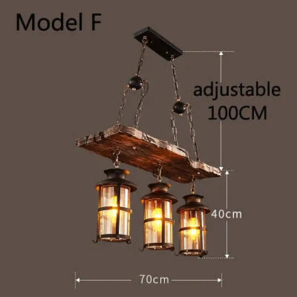 Retro Bar Industrial Wind Chandelier Loft Solid Wood Personality Restaurant Coffee Shop Model F