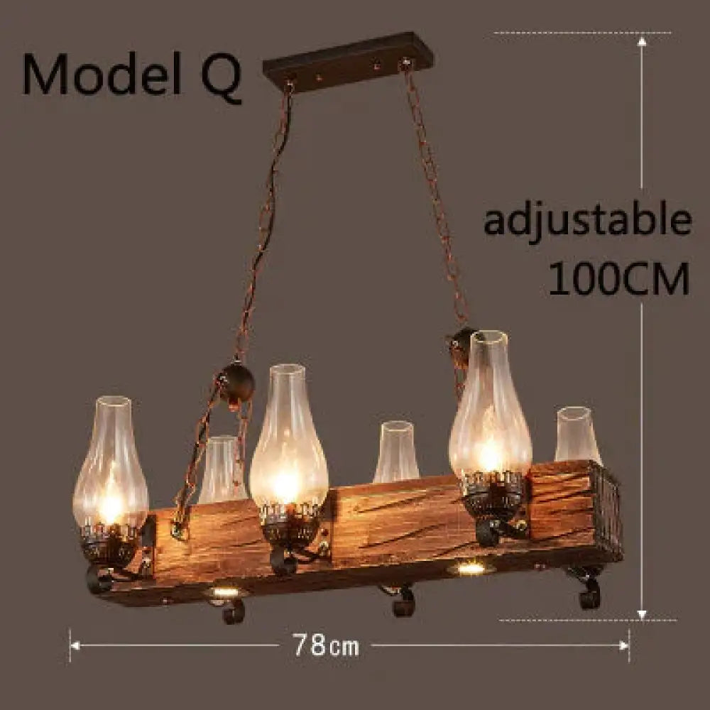 Retro Bar Industrial Wind Chandelier Loft Solid Wood Personality Restaurant Coffee Shop Model Q