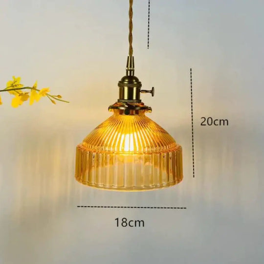 Retro Brass Glass Chandelier Creative Personality Light In The Bedroom Amber / No Bulb Pendant